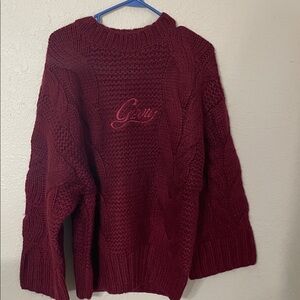 GISOU Knit Holiday Sweater, Cherry -ONE SIZE